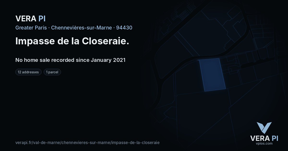 Impasse de la Closeraie, Chennevières-sur-Marne at night – every parcel coloured by the prices around it, the street's own parcels lit