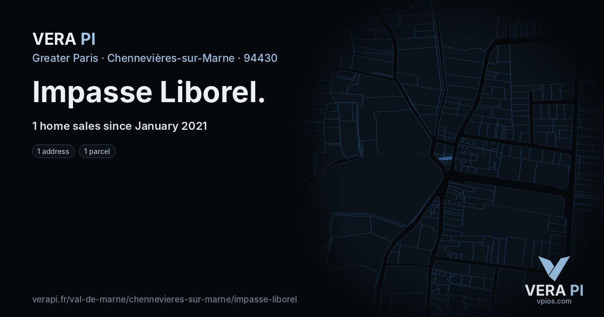 Impasse Liborel, Chennevières-sur-Marne at night – every parcel coloured by the prices around it, the street's own parcels lit