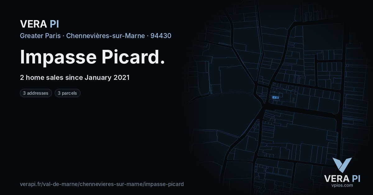 Impasse Picard, Chennevières-sur-Marne at night – every parcel coloured by the prices around it, the street's own parcels lit