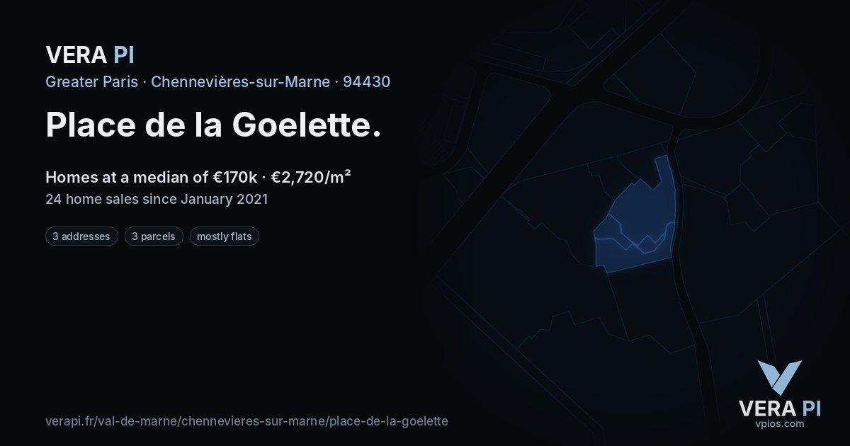 Place de la Goelette, Chennevières-sur-Marne at night – every parcel coloured by the prices around it, the street's own parcels lit