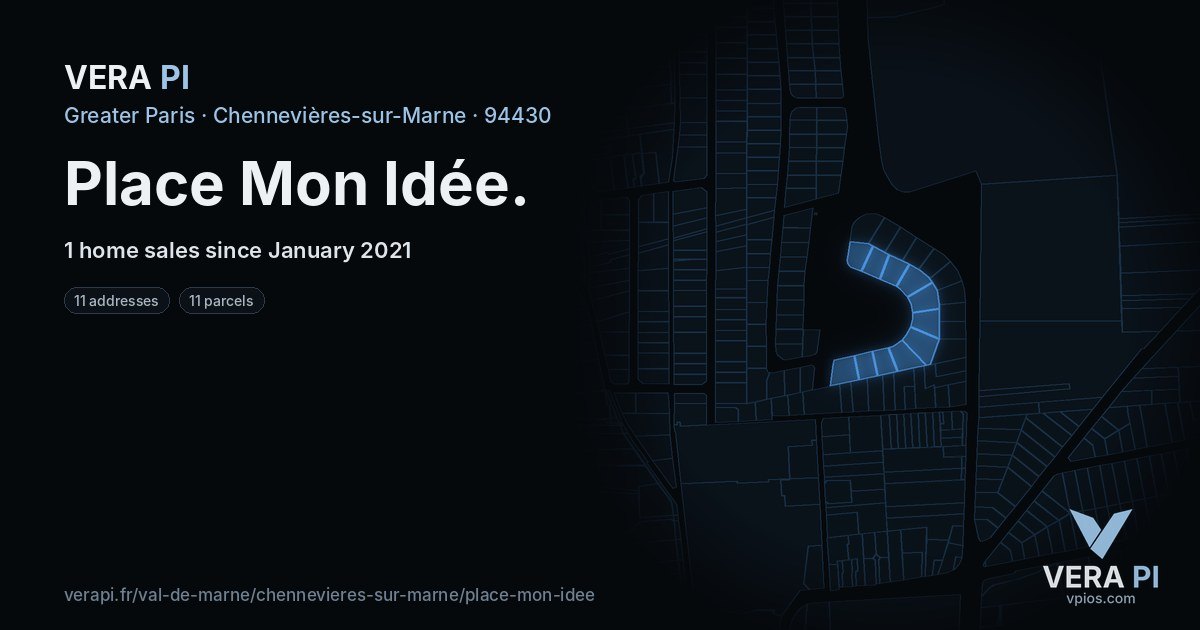 Place Mon Idée, Chennevières-sur-Marne at night – every parcel coloured by the prices around it, the street's own parcels lit