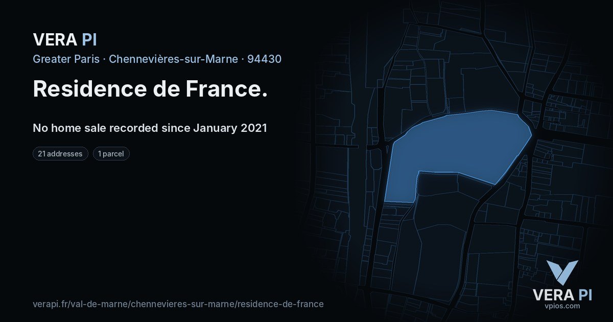 Residence de France, Chennevières-sur-Marne at night – every parcel coloured by the prices around it, the street's own parcels lit