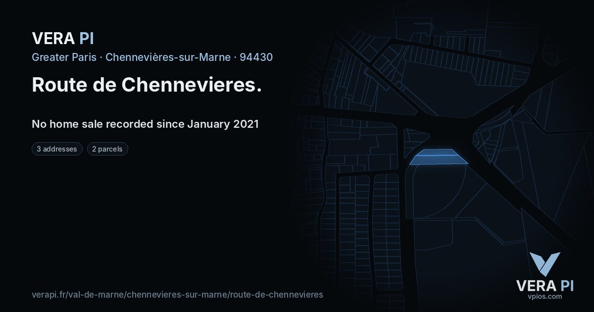 Route de Chennevieres, Chennevières-sur-Marne at night – every parcel coloured by the prices around it, the street's own parcels lit