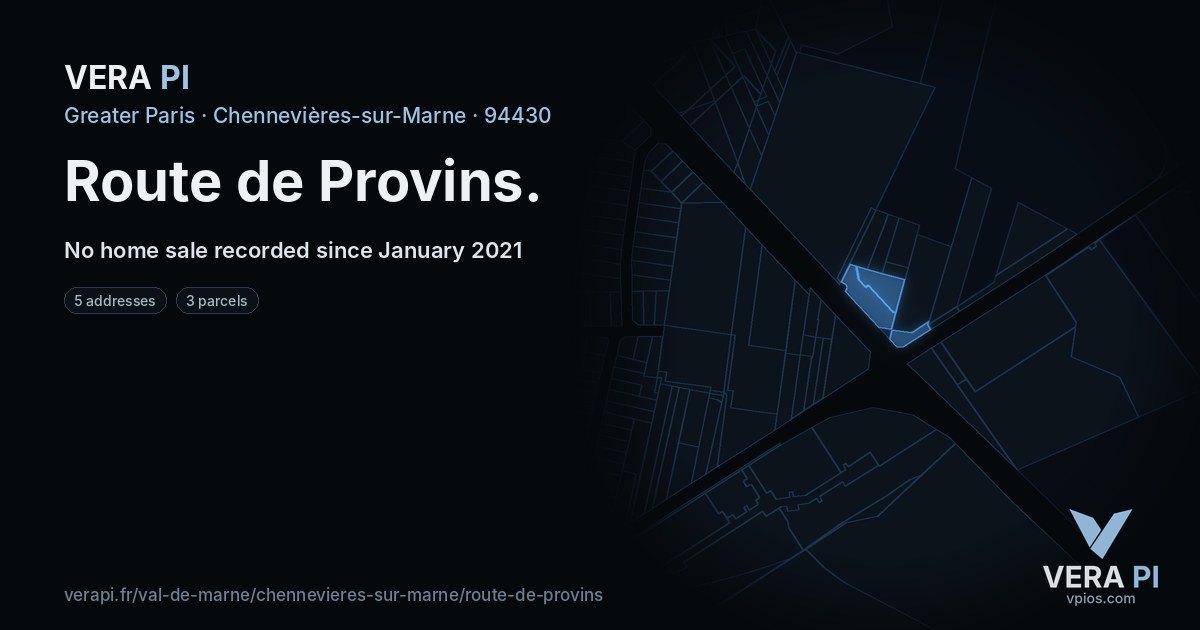 Route de Provins, Chennevières-sur-Marne at night – every parcel coloured by the prices around it, the street's own parcels lit