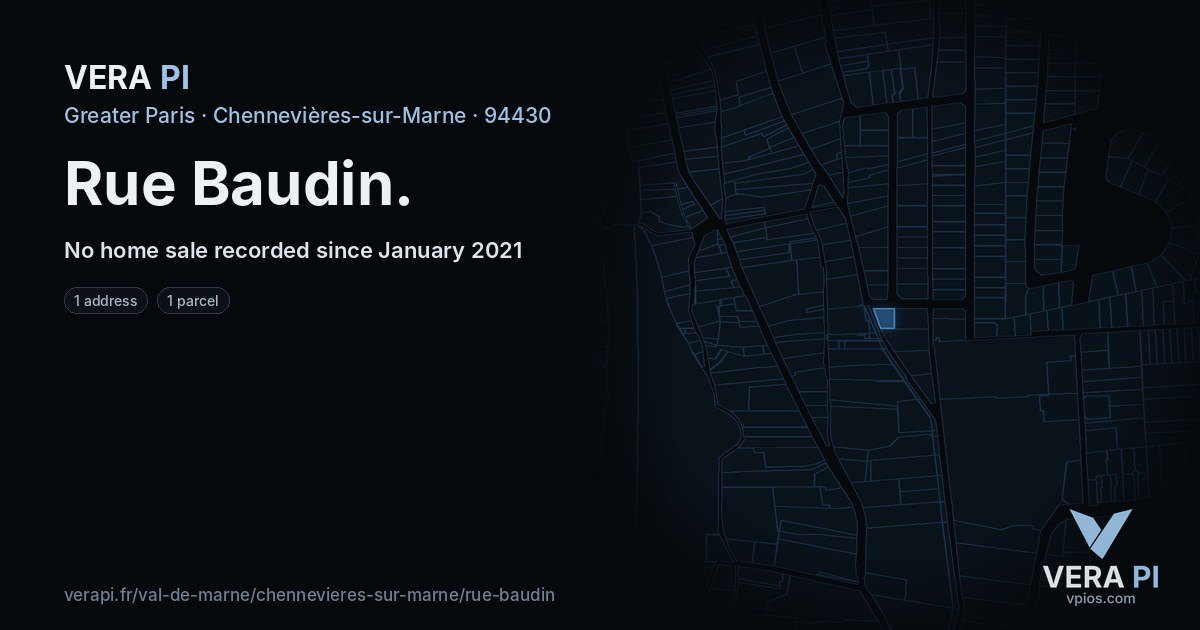 Rue Baudin, Chennevières-sur-Marne at night – every parcel coloured by the prices around it, the street's own parcels lit