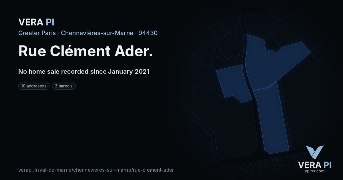 Rue Clément Ader, Chennevières-sur-Marne at night – every parcel coloured by the prices around it, the street's own parcels lit