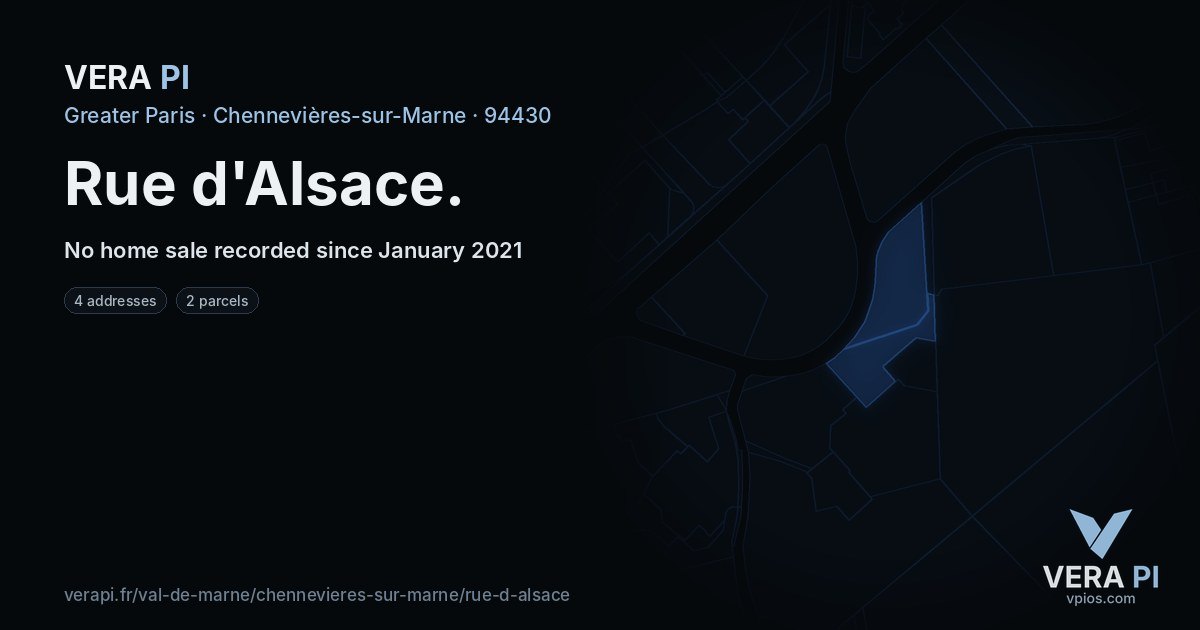 Rue d'Alsace, Chennevières-sur-Marne at night – every parcel coloured by the prices around it, the street's own parcels lit