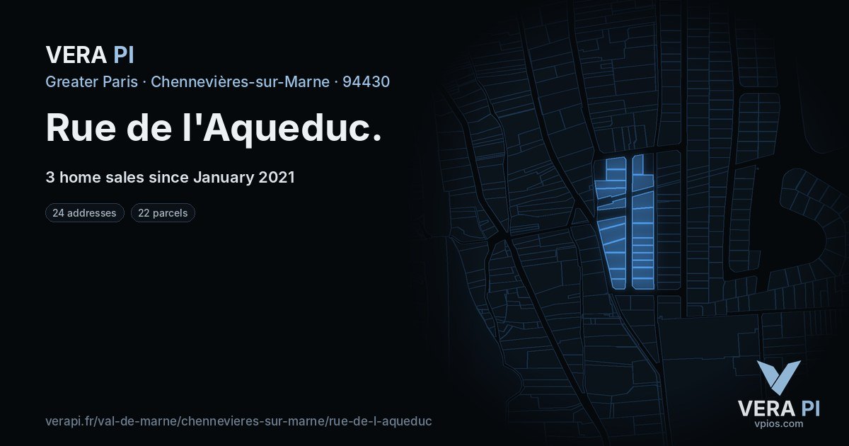 Rue de l'Aqueduc, Chennevières-sur-Marne at night – every parcel coloured by the prices around it, the street's own parcels lit