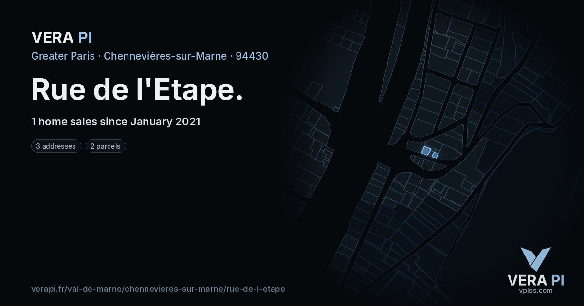 Rue de l'Etape, Chennevières-sur-Marne at night – every parcel coloured by the prices around it, the street's own parcels lit