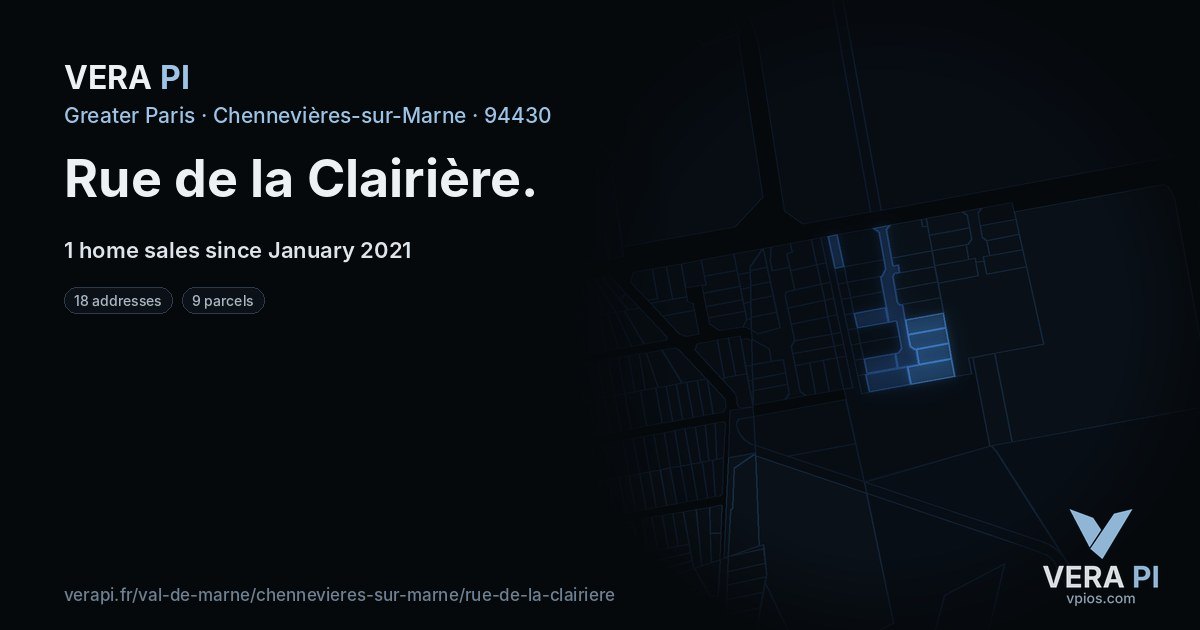 Rue de la Clairière, Chennevières-sur-Marne at night – every parcel coloured by the prices around it, the street's own parcels lit