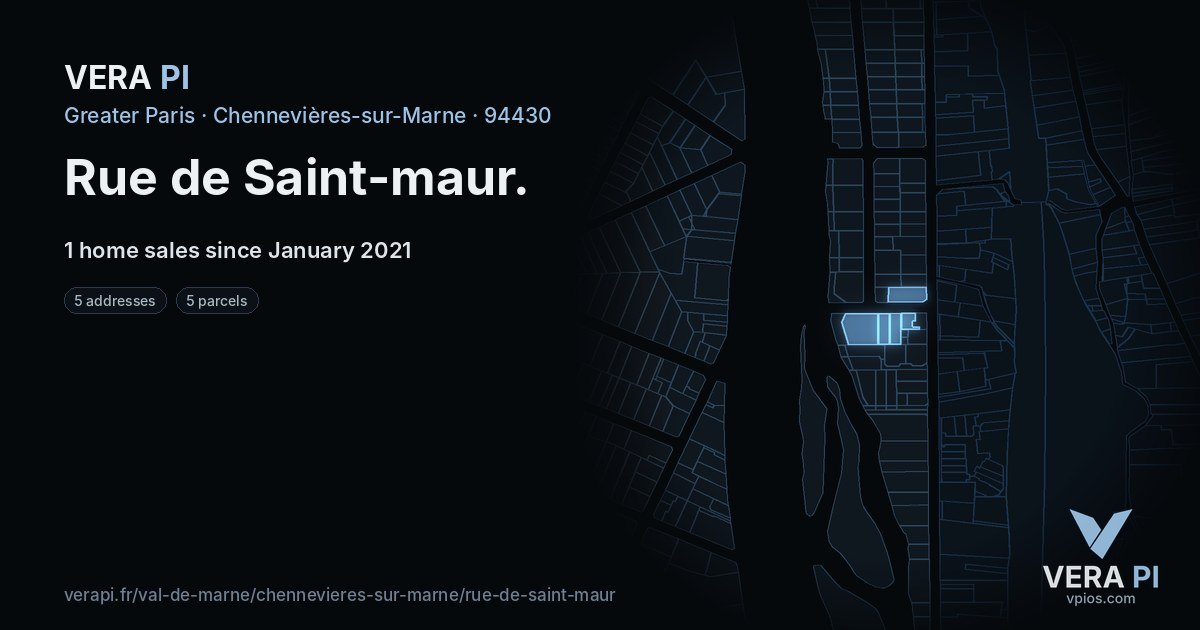 Rue de Saint-maur, Chennevières-sur-Marne at night – every parcel coloured by the prices around it, the street's own parcels lit