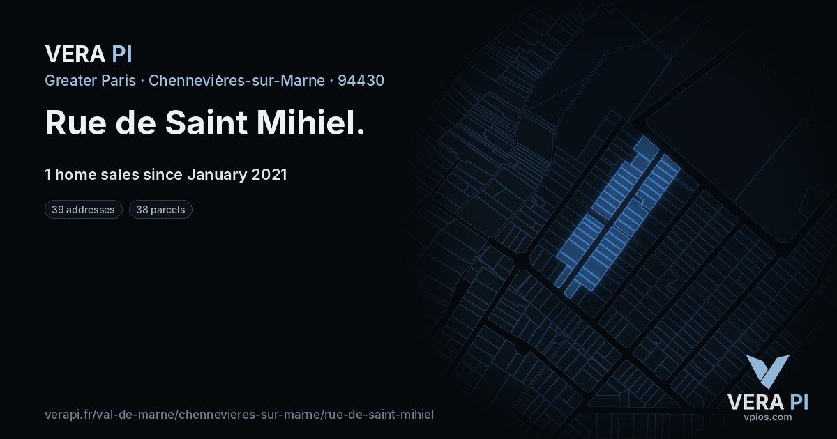 Rue de Saint Mihiel, Chennevières-sur-Marne at night – every parcel coloured by the prices around it, the street's own parcels lit