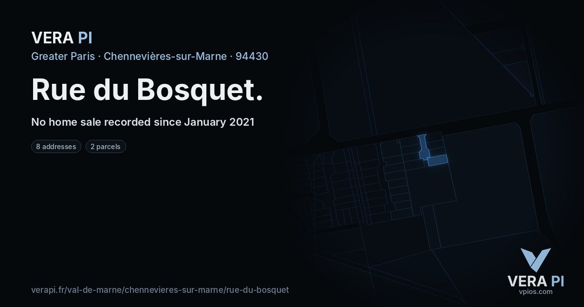 Rue du Bosquet, Chennevières-sur-Marne at night – every parcel coloured by the prices around it, the street's own parcels lit