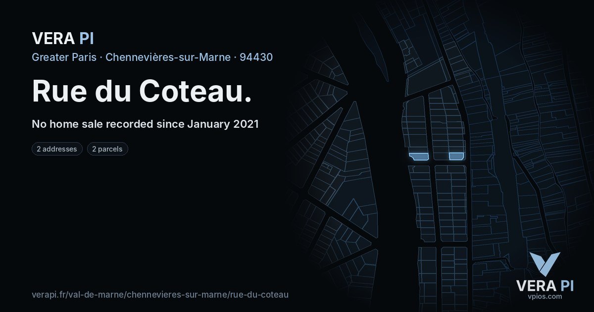 Rue du Coteau, Chennevières-sur-Marne at night – every parcel coloured by the prices around it, the street's own parcels lit