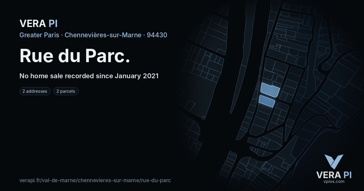 Rue du Parc, Chennevières-sur-Marne at night – every parcel coloured by the prices around it, the street's own parcels lit