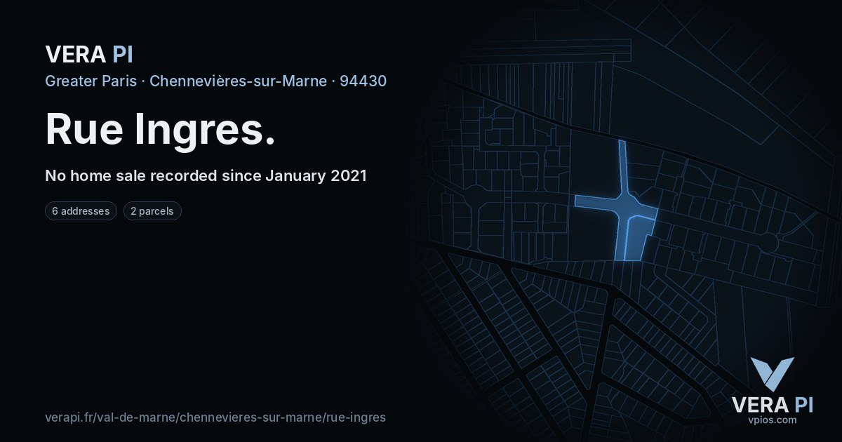 Rue Ingres, Chennevières-sur-Marne at night – every parcel coloured by the prices around it, the street's own parcels lit