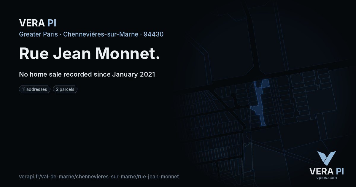 Rue Jean Monnet, Chennevières-sur-Marne at night – every parcel coloured by the prices around it, the street's own parcels lit