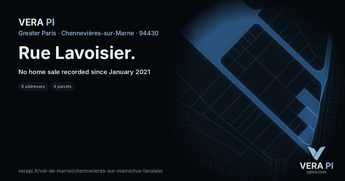 Rue Lavoisier, Chennevières-sur-Marne at night – every parcel coloured by the prices around it, the street's own parcels lit