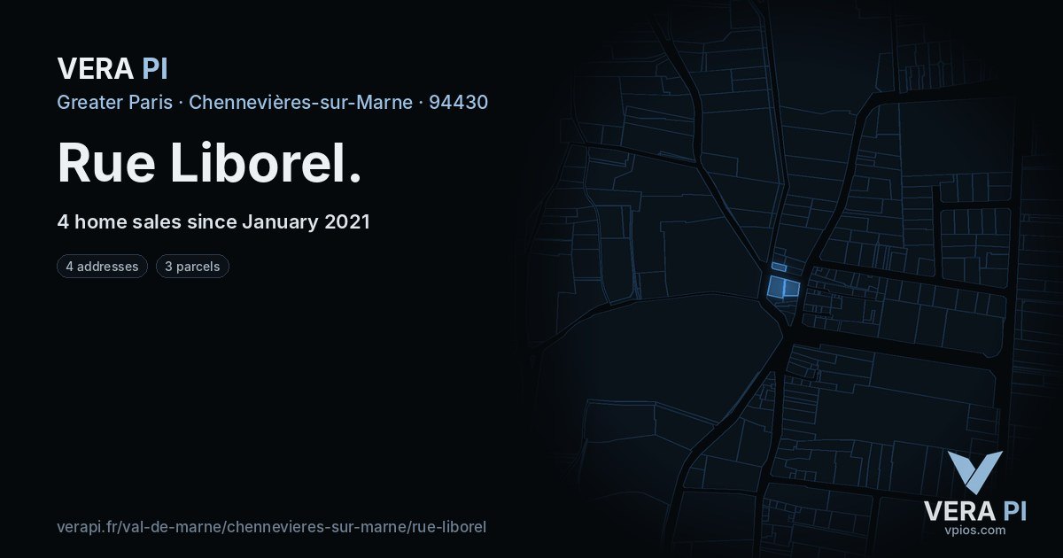 Rue Liborel, Chennevières-sur-Marne at night – every parcel coloured by the prices around it, the street's own parcels lit