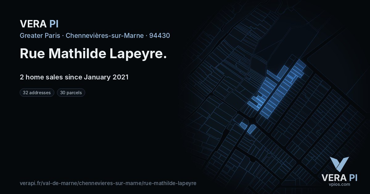 Rue Mathilde Lapeyre, Chennevières-sur-Marne at night – every parcel coloured by the prices around it, the street's own parcels lit