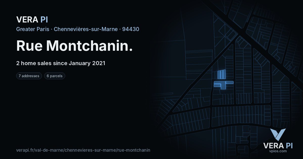 Rue Montchanin, Chennevières-sur-Marne at night – every parcel coloured by the prices around it, the street's own parcels lit