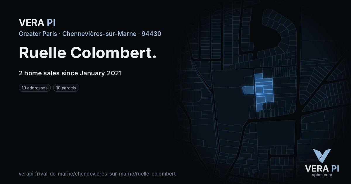 Ruelle Colombert, Chennevières-sur-Marne at night – every parcel coloured by the prices around it, the street's own parcels lit
