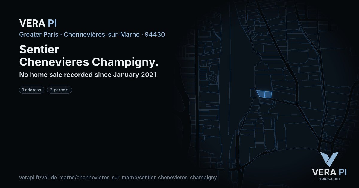 Sentier Chenevieres Champigny, Chennevières-sur-Marne at night – every parcel coloured by the prices around it, the street's own parcels lit