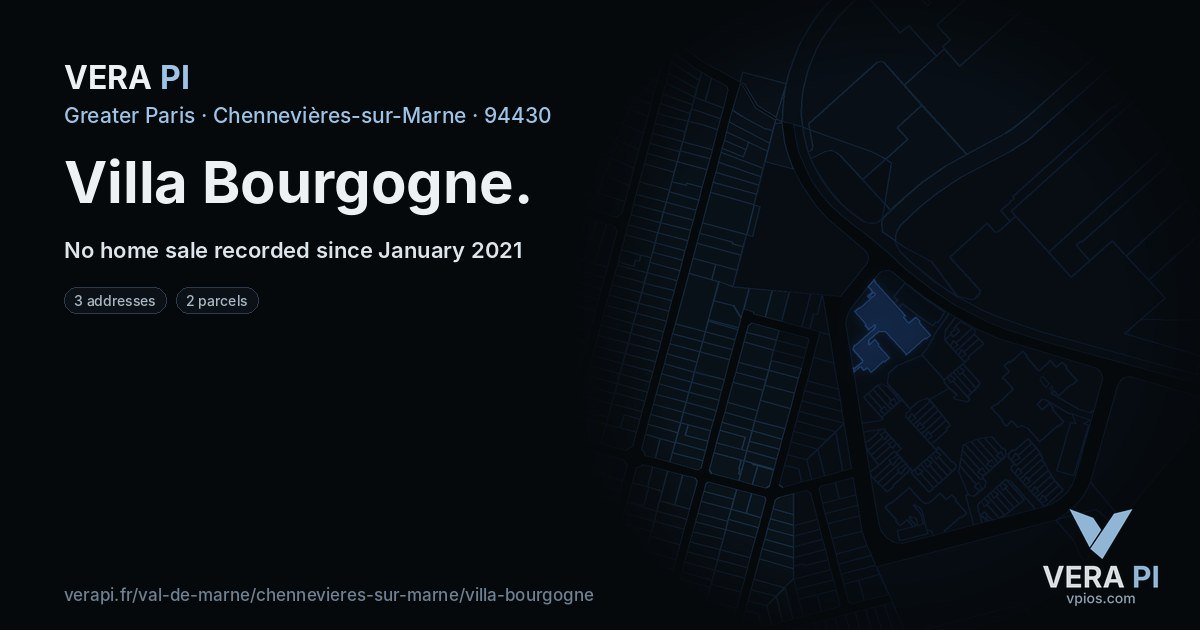 Villa Bourgogne, Chennevières-sur-Marne at night – every parcel coloured by the prices around it, the street's own parcels lit