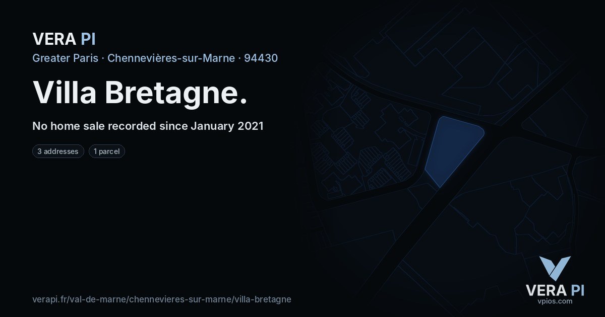 Villa Bretagne, Chennevières-sur-Marne at night – every parcel coloured by the prices around it, the street's own parcels lit