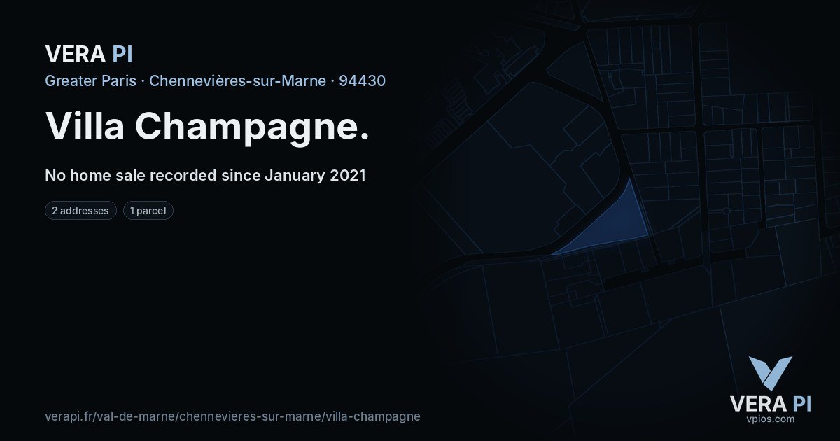 Villa Champagne, Chennevières-sur-Marne at night – every parcel coloured by the prices around it, the street's own parcels lit