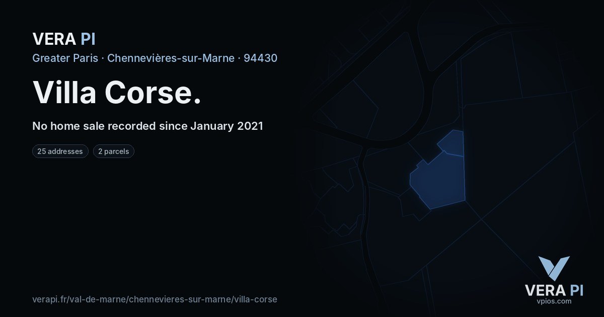 Villa Corse, Chennevières-sur-Marne at night – every parcel coloured by the prices around it, the street's own parcels lit