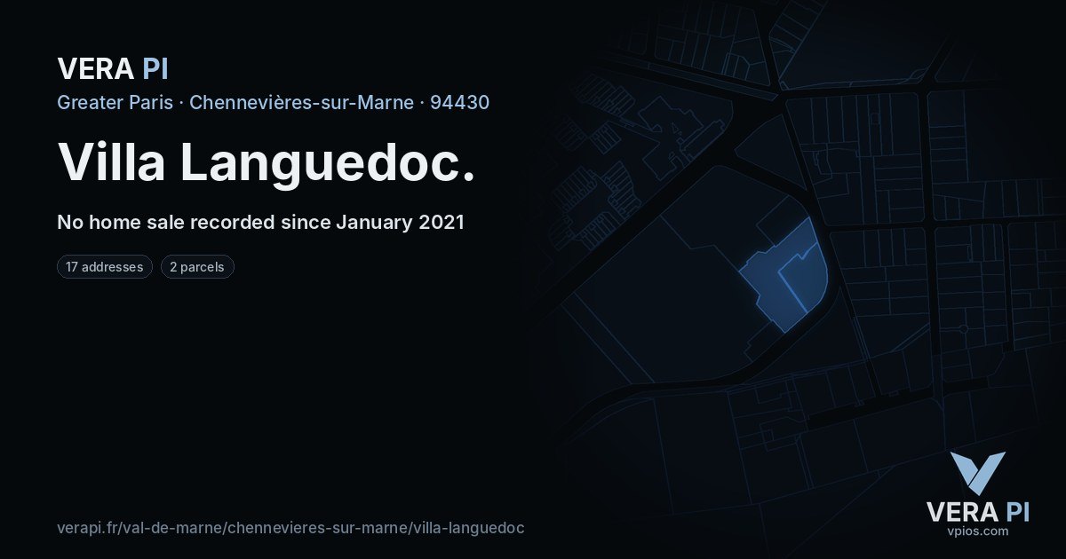 Villa Languedoc, Chennevières-sur-Marne at night – every parcel coloured by the prices around it, the street's own parcels lit