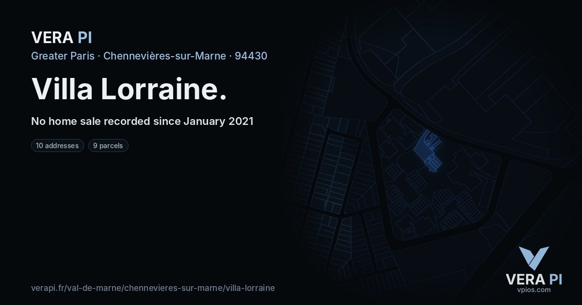 Villa Lorraine, Chennevières-sur-Marne at night – every parcel coloured by the prices around it, the street's own parcels lit