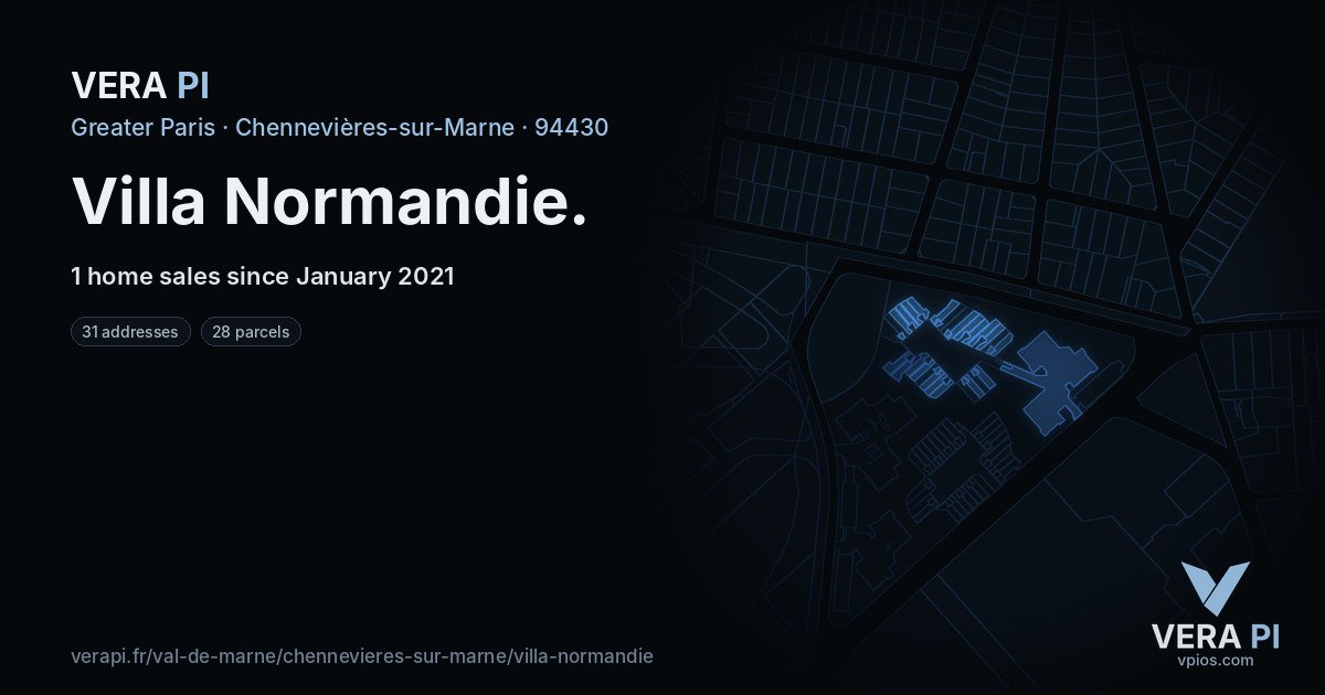 Villa Normandie, Chennevières-sur-Marne at night – every parcel coloured by the prices around it, the street's own parcels lit