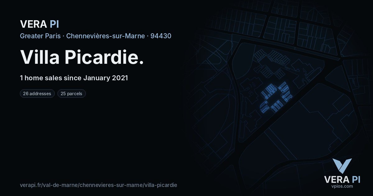 Villa Picardie, Chennevières-sur-Marne at night – every parcel coloured by the prices around it, the street's own parcels lit