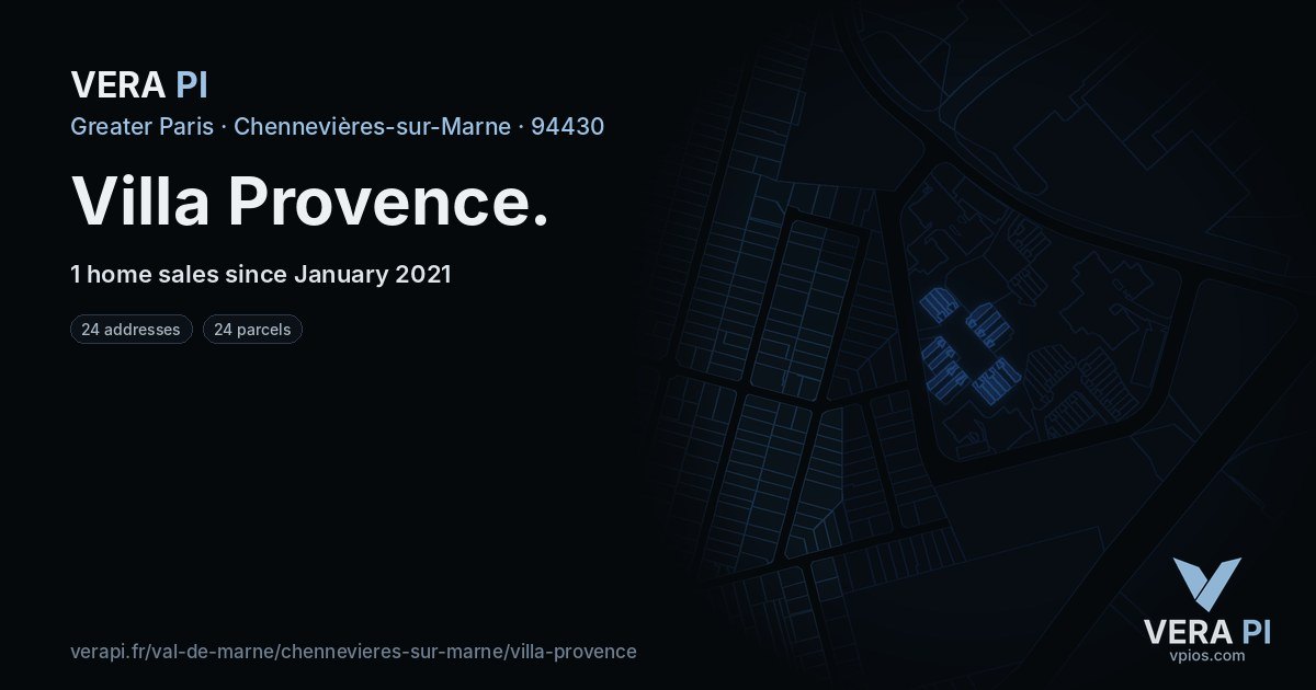 Villa Provence, Chennevières-sur-Marne at night – every parcel coloured by the prices around it, the street's own parcels lit