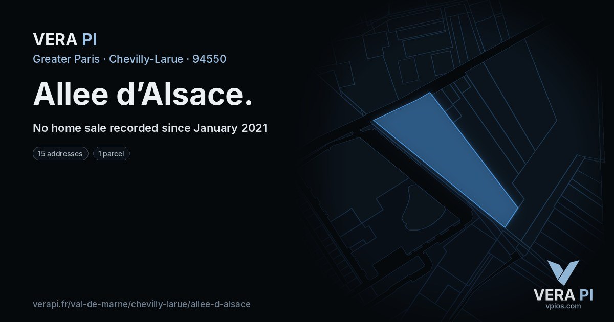 Allee d’Alsace, Chevilly-Larue at night – every parcel coloured by the prices around it, the street's own parcels lit