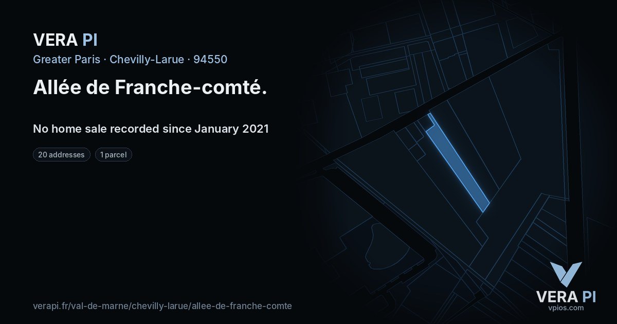 Allée de Franche-comté, Chevilly-Larue at night – every parcel coloured by the prices around it, the street's own parcels lit