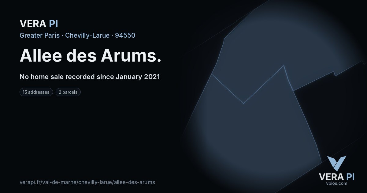 Allee des Arums, Chevilly-Larue at night – every parcel coloured by the prices around it, the street's own parcels lit