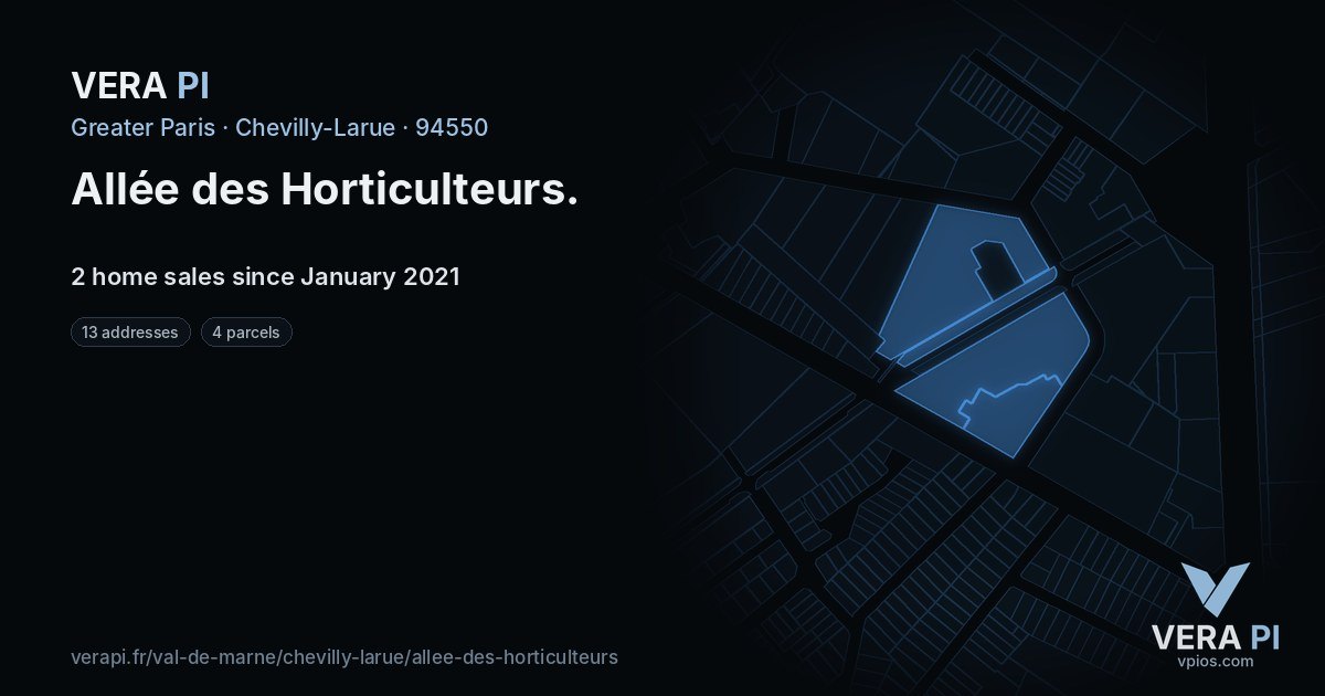 Allée des Horticulteurs, Chevilly-Larue at night – every parcel coloured by the prices around it, the street's own parcels lit