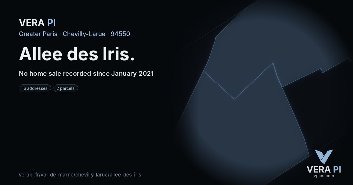 Allee des Iris, Chevilly-Larue at night – every parcel coloured by the prices around it, the street's own parcels lit