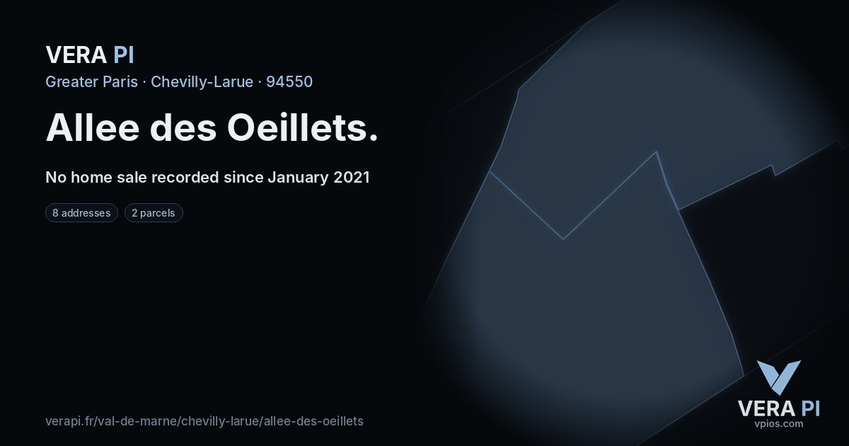 Allee des Oeillets, Chevilly-Larue at night – every parcel coloured by the prices around it, the street's own parcels lit