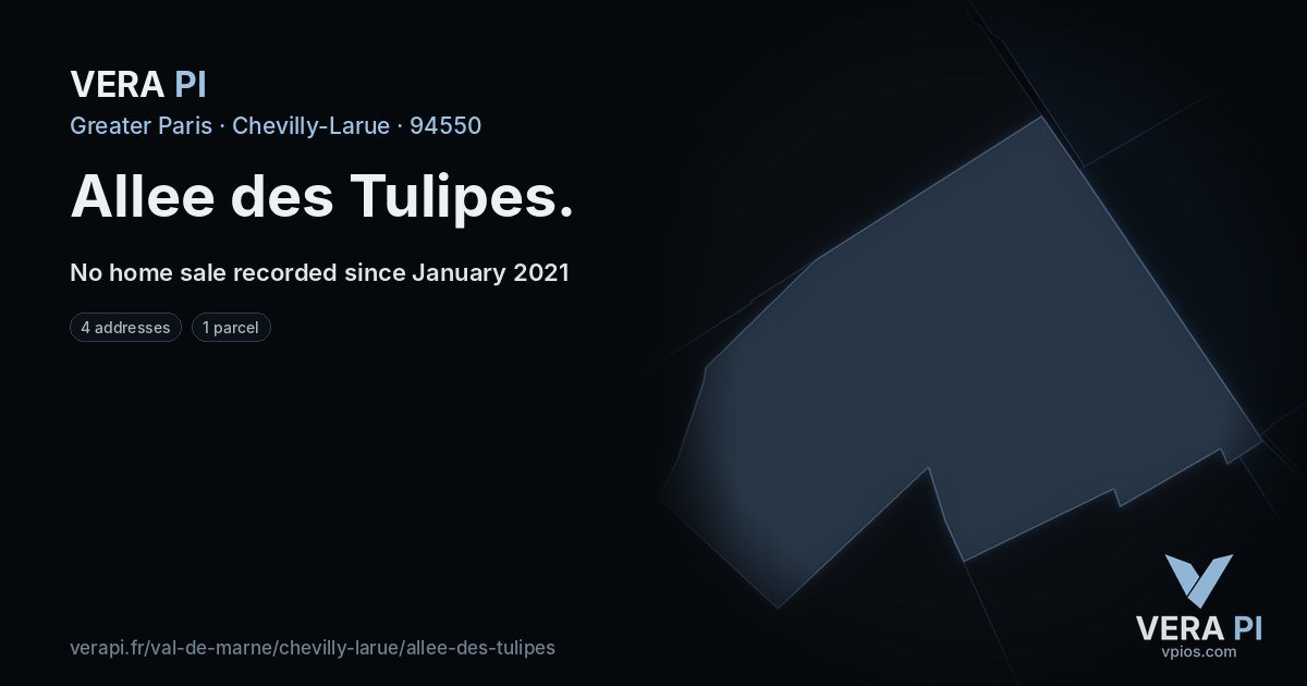 Allee des Tulipes, Chevilly-Larue at night – every parcel coloured by the prices around it, the street's own parcels lit