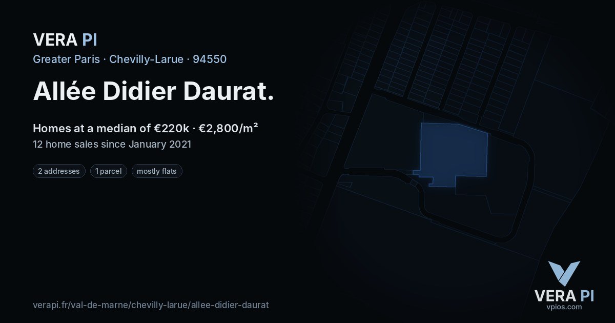 Allée Didier Daurat, Chevilly-Larue at night – every parcel coloured by the prices around it, the street's own parcels lit