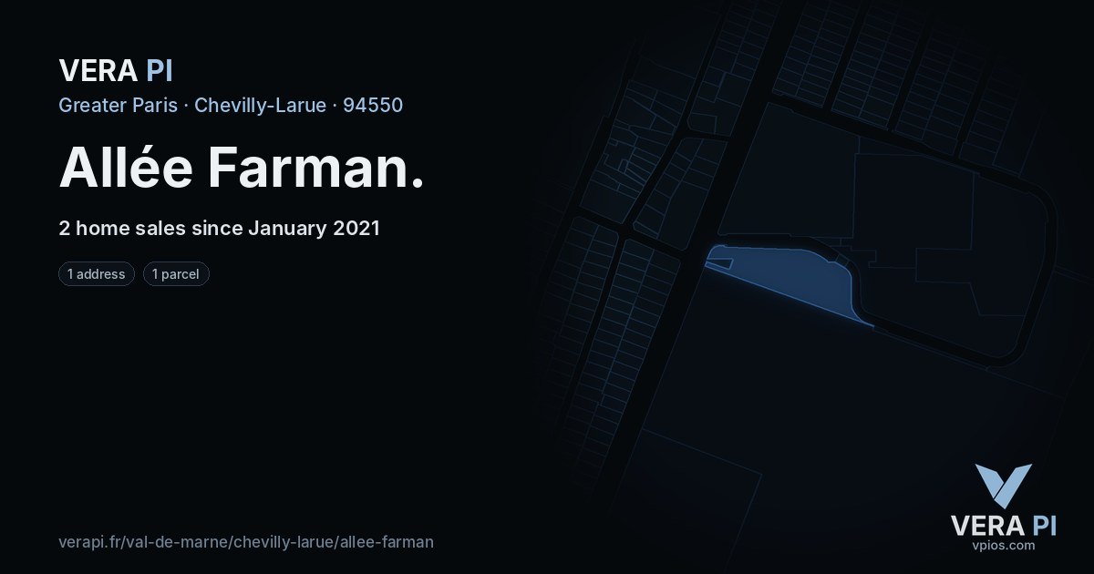 Allée Farman, Chevilly-Larue at night – every parcel coloured by the prices around it, the street's own parcels lit