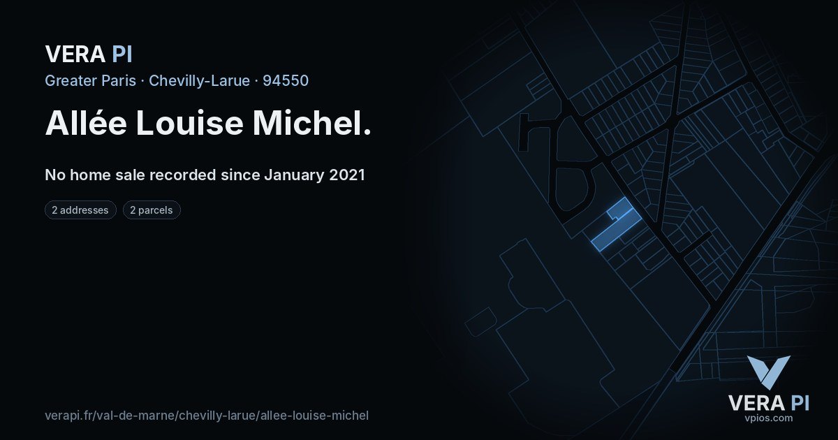 Allée Louise Michel, Chevilly-Larue at night – every parcel coloured by the prices around it, the street's own parcels lit