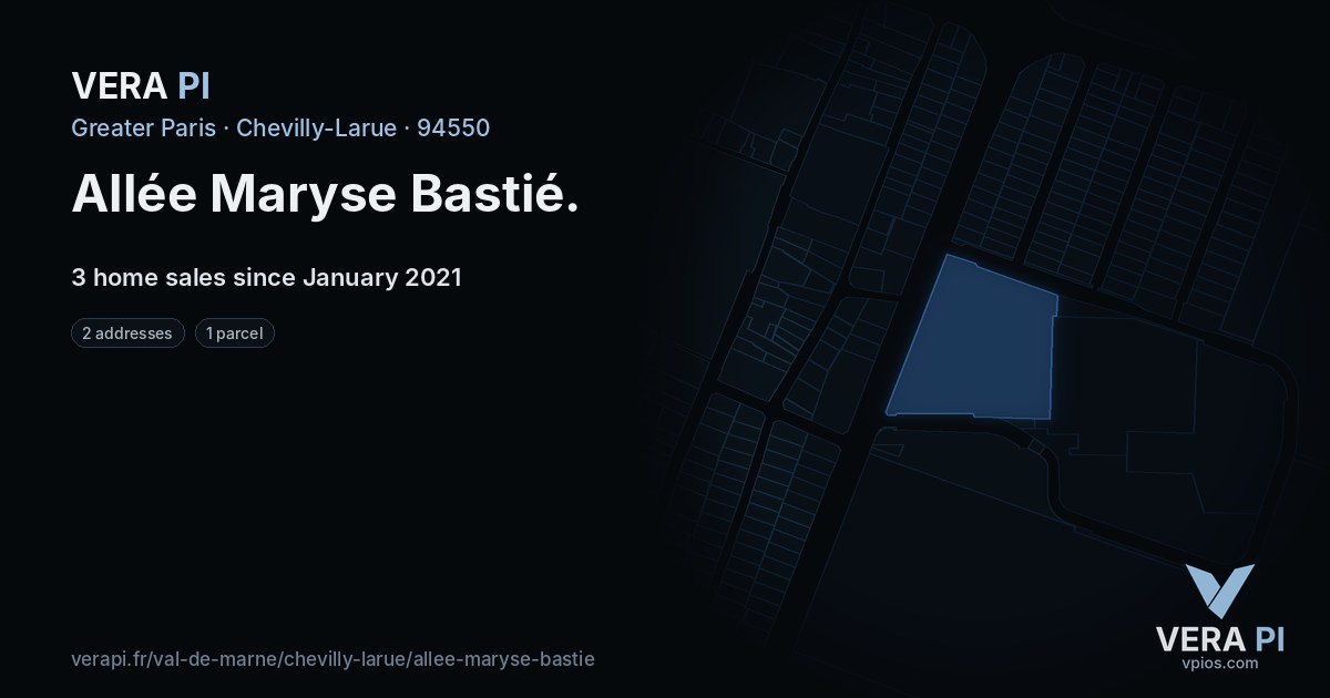 Allée Maryse Bastié, Chevilly-Larue at night – every parcel coloured by the prices around it, the street's own parcels lit