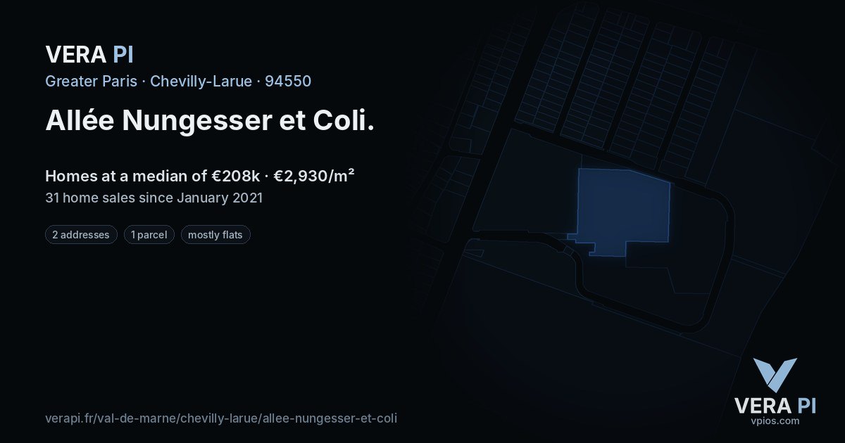 Allée Nungesser et Coli, Chevilly-Larue at night – every parcel coloured by the prices around it, the street's own parcels lit