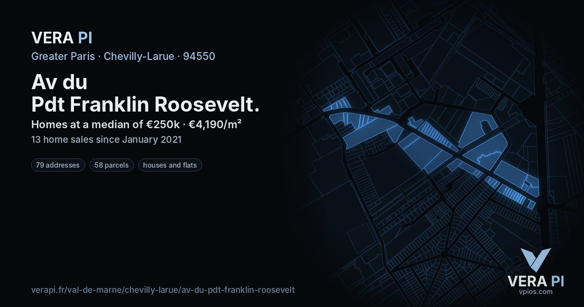Av du Pdt Franklin Roosevelt, Chevilly-Larue at night – every parcel coloured by the prices around it, the street's own parcels lit