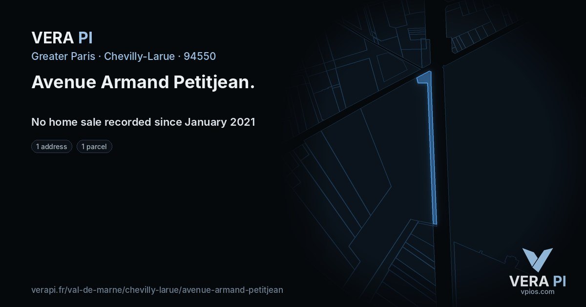 Avenue Armand Petitjean, Chevilly-Larue at night – every parcel coloured by the prices around it, the street's own parcels lit